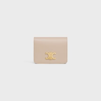 TRIOMPHE COMPACT WALLET IN SHINY CALFSKIN CAPPUCCINO