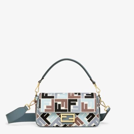 Baguette Canvas Bag With Multicolor FF Embroidery
