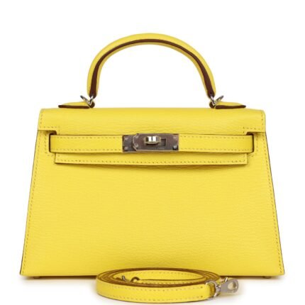 Hermes Kelly Sellier 20 Jaune Citron Chevre Palladium Hardware