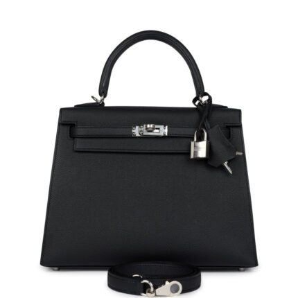 Hermes Kelly Sellier 25 Black Epsom Palladium Hardware