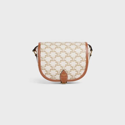MEDIUM FOLCO BAG IN TRIOMPHE CANVAS AND CALFSKIN WHITE