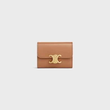 COMPACT WALLET WITH COIN TRIOMPHE IN SHINY CALFSKIN BRONZE