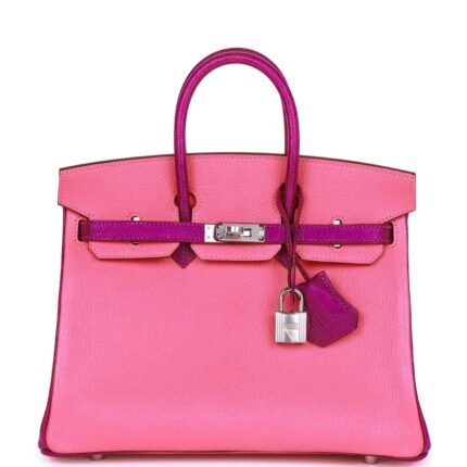Hermes Special Order (HSS) Birkin 25 Rose Lipstick and Anemone Chevre Palladium Hardware