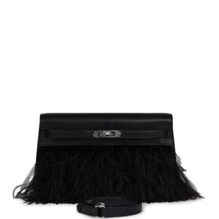Hermes Kelly Elan Foile Chevre Chamkila and Ostrich Feather Palladium Hardware