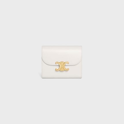 SMALL FLAP WALLER TRIOMPHE IN SHINY CALFSKIN WHITE