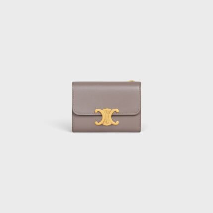 COMPACT WALLET WITH COIN TRIOMPHE IN SHINY CALFSKIN PEBBLE